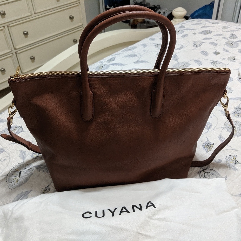 Cuyana Top Zip Satchel Caramel